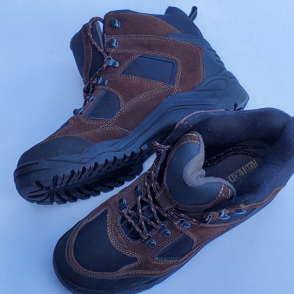 Red head leather hiking boots, size 12, black and brown.